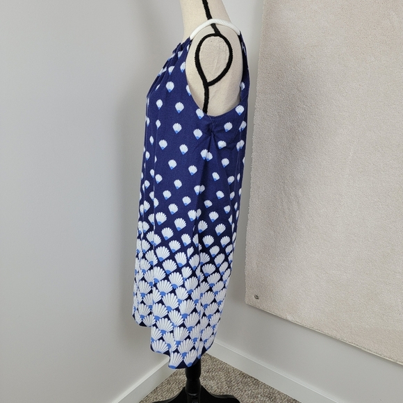 London Times Navy/White Tropical Ombré Shell Print Linen Blend Mini Dress Sz 8 - Picture 5 of 10